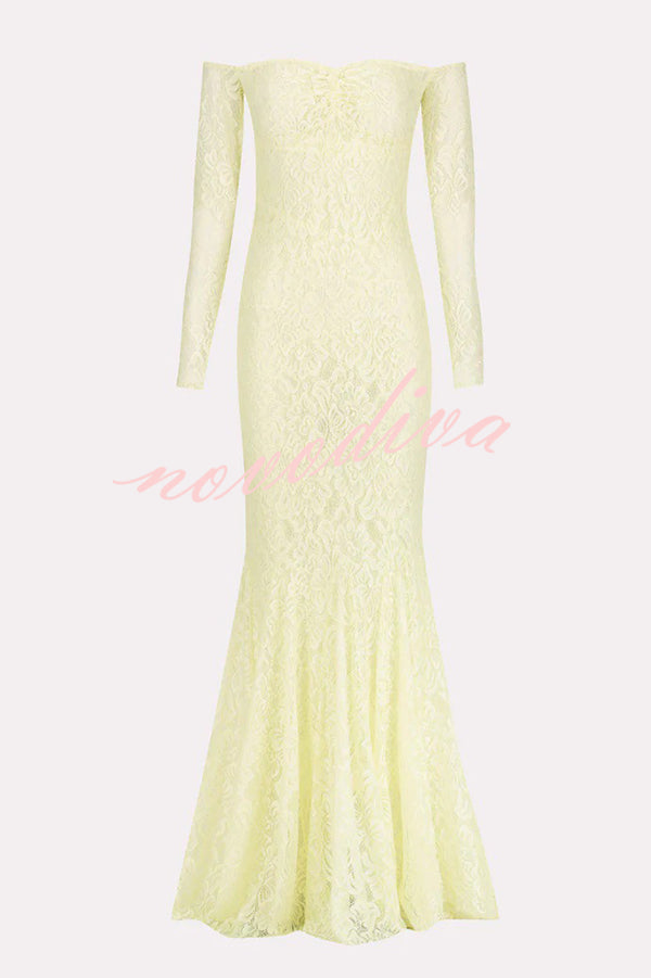 Sexy Off Shoulder Long-sleeved Lace Slim Fishtail Maxi Dress