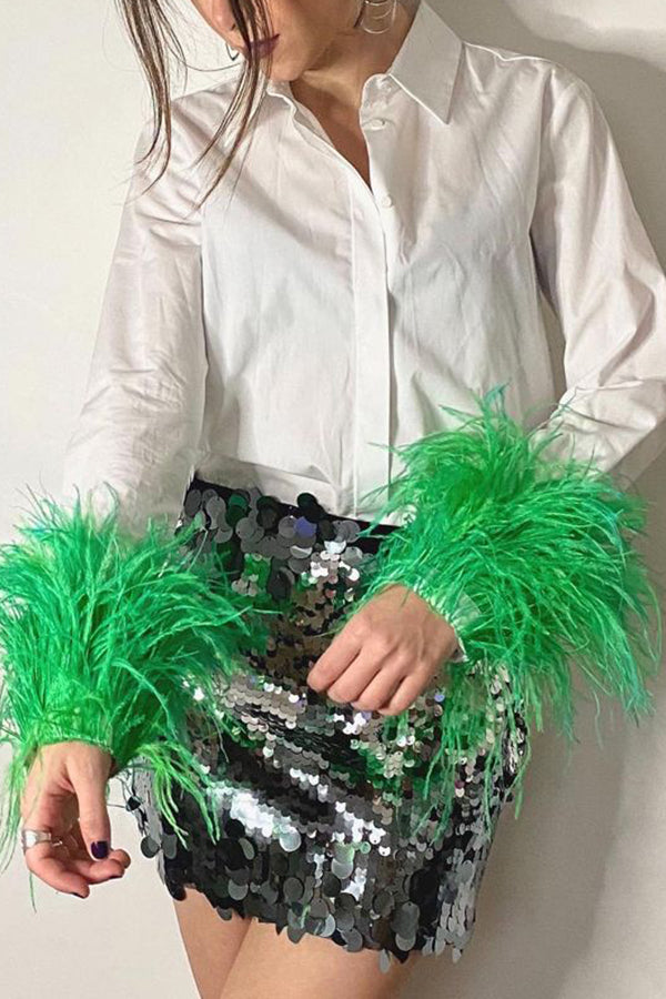 Fashionable Feather Long-sleeved Casual Loose Shirt