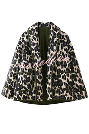 Leopard Print Loose Lapel Pocket Jacket