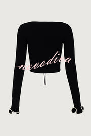 Fashion Ruffled Long-sleeved Tie-cropped Knitted Cardigan
