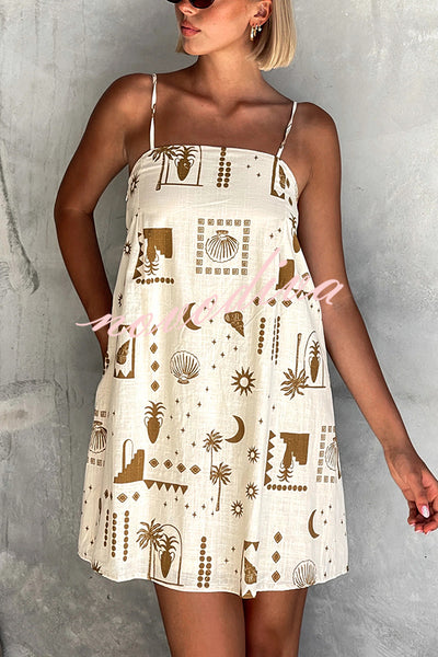 Fashionable Graffiti Printed Halter Backless Loose Mini Dress