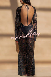 Ocean Breeze Crochet Lace Floral Pattern Backless Tie-up Vacation Maxi Dress