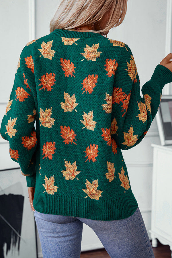 Maple Leaf Pattern Casual Loose Knitted Sweater