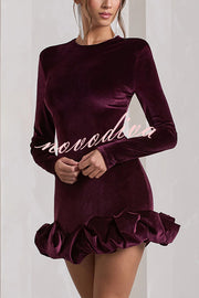 Solid Color Velvet Slim-fit Long-sleeved Mini Dress