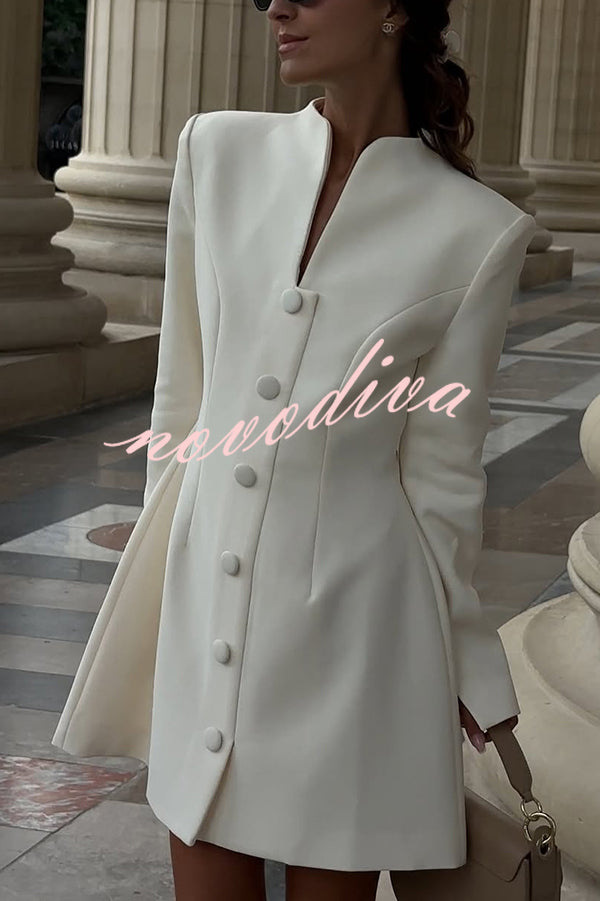 Solid Color Long-sleeved Slim-fit Button-down Casual Mini Dress