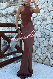 Sexy Sleeveless Slim Waist Hollow Out Maxi Dress