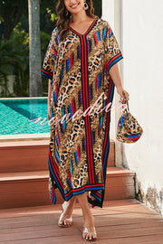 Unique Tie-dye Print V-neck Loose Holiday Cover-up Maxi Dress