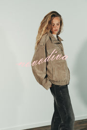 Fashionable Suede Loose Pocket Leather Jacket