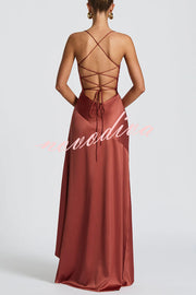 Solid Color Sexy Backless Lace-up Irregular Ruffled Maxi Dress