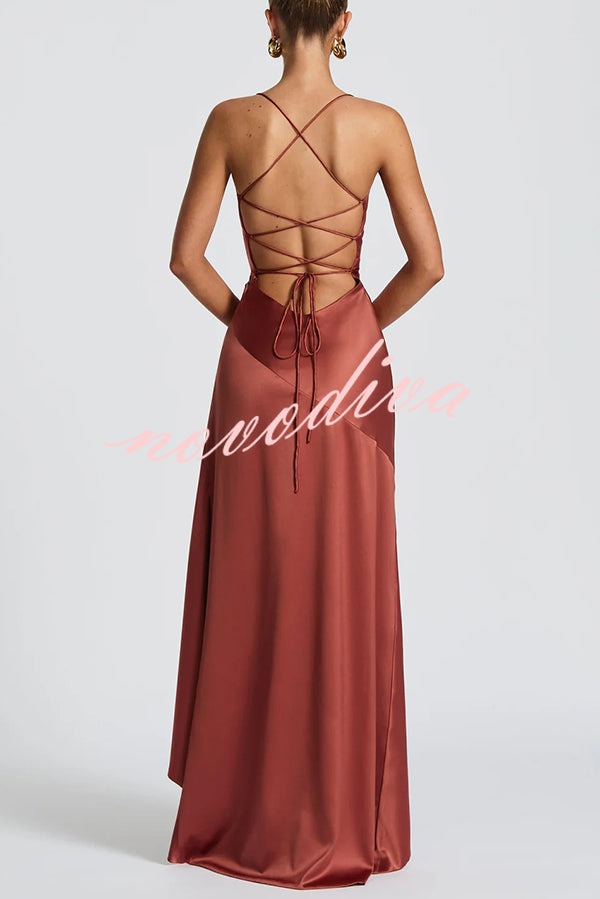 Solid Color Sexy Backless Lace-up Irregular Ruffled Maxi Dress