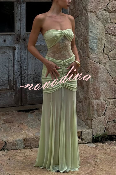 Fashion Lace Splicing Sexy Sleeveless Off-shoulder Slim Maxi Dress