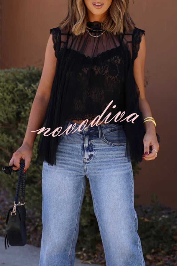 Light and Cute Tulle Lace Inner Wear High Neck Cape Top