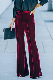 Claudia Velvet High Rise Elastic Waist Flare Stretch Pants