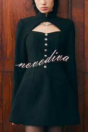 Elegant Long-sleeved Hollowed-out Button-down Slim-fit Mini Dress