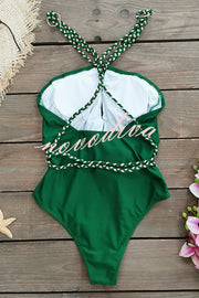 Sexy V-neck Cross-tie Elastic One-piece Swimsuit