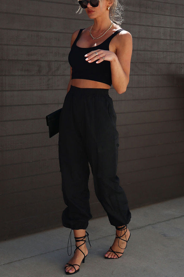 Let’s Rewind Nylon Elastic Waist Pocketed Cargo Pants