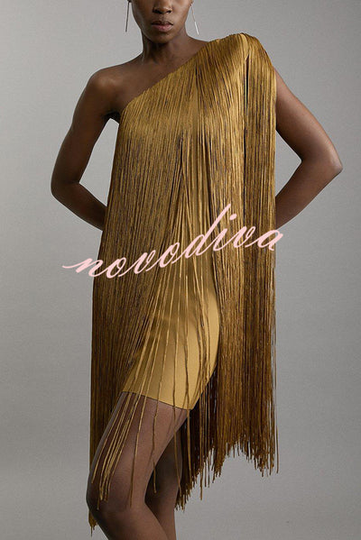 Fashion One-shoulder Slim-fit Elegant Tassel Mini Dress