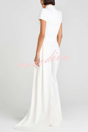 Pippa High Neck Short Sleeve Irregular Drape Hem Top and Elastic Waist Flare Pants Set