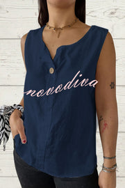 Solid Color V-Neck Button Loose Sleeveless Top