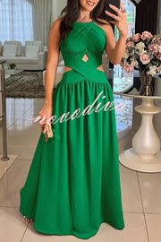 Solid Color Sexy Cross Tie Backless Maxi Dress