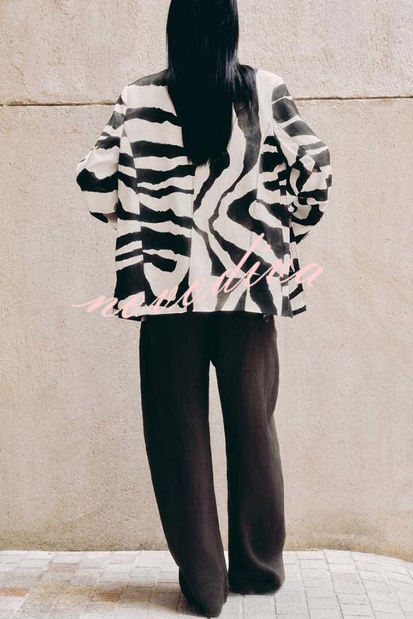 Breath of Freedom Animal Print Button Up Long Sleeve Lapel Loose Blazer