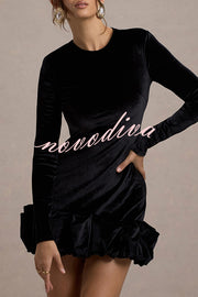 Solid Color Velvet Slim-fit Long-sleeved Mini Dress