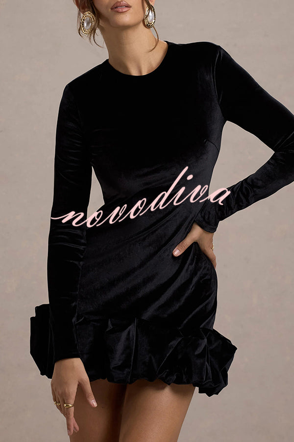 Solid Color Velvet Slim-fit Long-sleeved Mini Dress