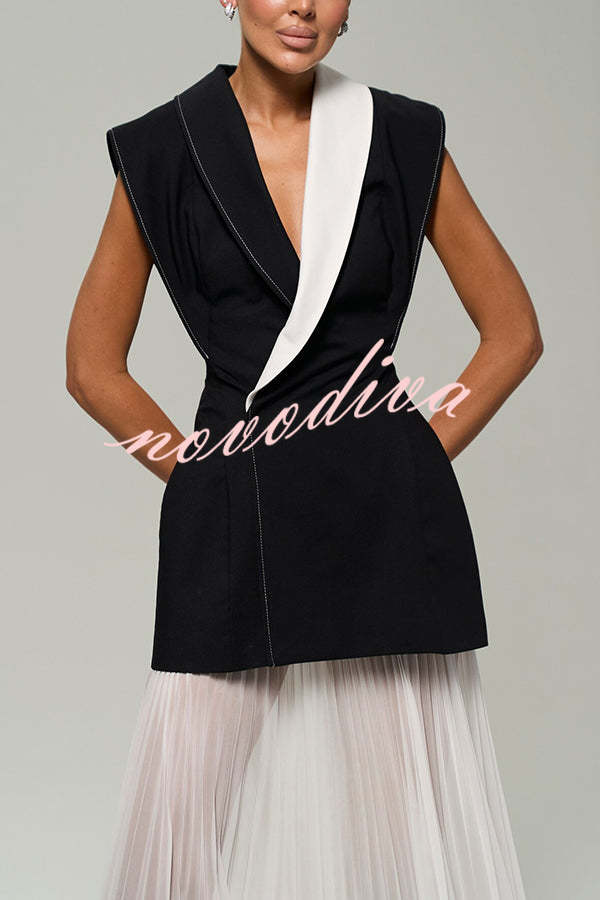 Modern Day Contrast Color Wide Sleeve Waisted Lapel Suit Vest