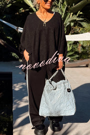 Fashion V-neck Loose Pocket Mid-length Knitted Sweater