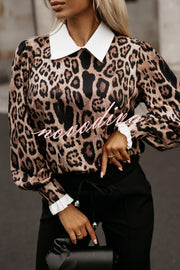 Leopard Print Lapel Long Sleeve Casual Shirt