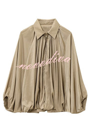 Fashion Lapel Loose Puff Long Sleeve Casual Zipper Jacket