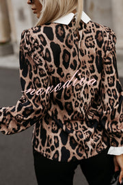 Leopard Print Lapel Long Sleeve Casual Shirt