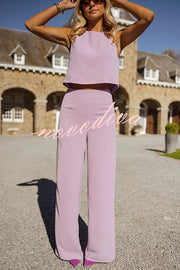 Modern and Elegant Solid Crop Tank and High Rise Flare Loose Pants Set