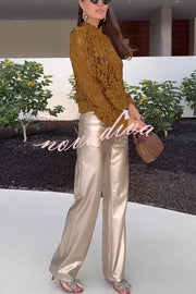 Ceyvan Metallic Fabric High-waist Pocket Straight Leg Stretch Pants