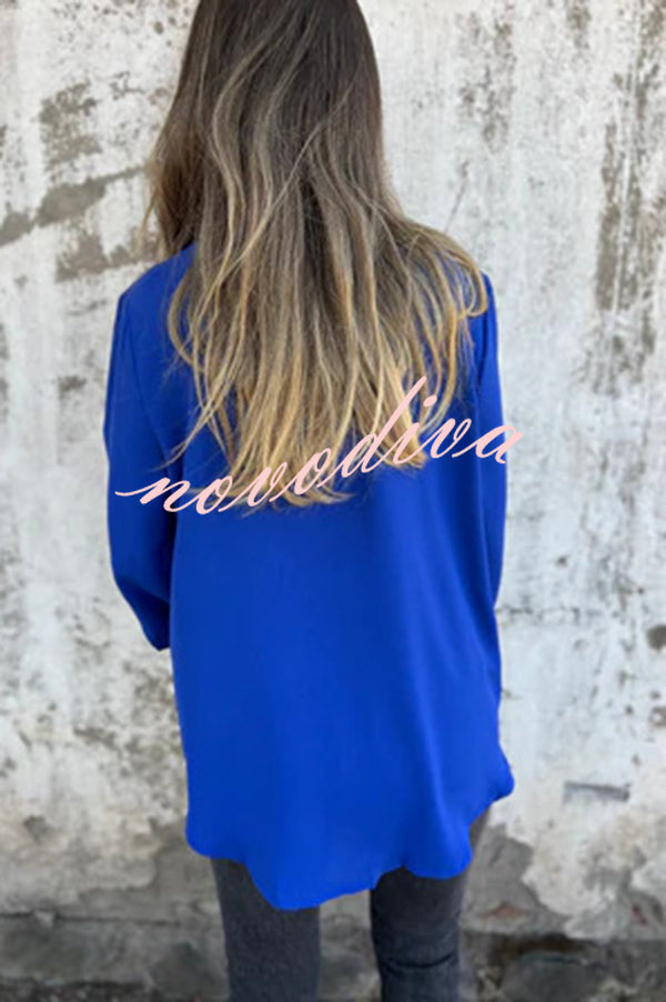 Solid Color Lapel Button Pocket Casual Long Sleeve Shirt