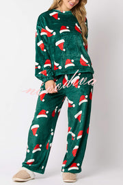 Christmas Printed Crew Neck Long Sleeve Top and Elastic Waist Loose Pants Set