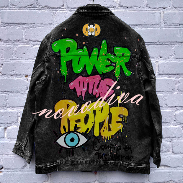 Halloween Print Long Sleeve Denim Jacket