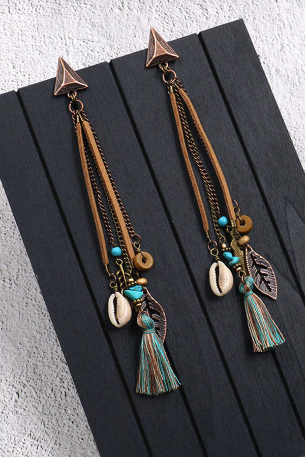 Retro Long Tassel Shell Leaf Earrings