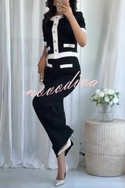 Fashion Contrast Color Stretch High Waist Casual Straight Pants