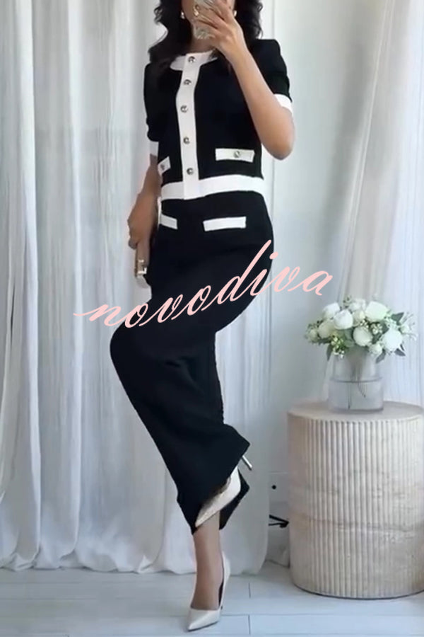 Fashion Contrast Color Stretch High Waist Casual Straight Pants