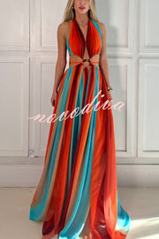 Variety of Styles Tulle Printed Ring Hollow Design Slit Vacation Maxi Dress