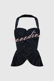 Show Exquisiteness Satin Pleated Heart-shaped Off Shoulder Halter Tank
