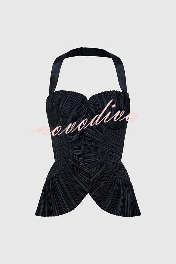 Show Exquisiteness Satin Pleated Heart-shaped Off Shoulder Halter Tank