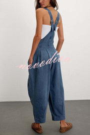 Fashionable Casual Side Pocket Button Loose Denim Overalls