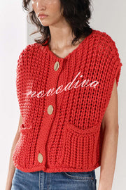 Solid Color Sleeveless Pocket Knitted Vest