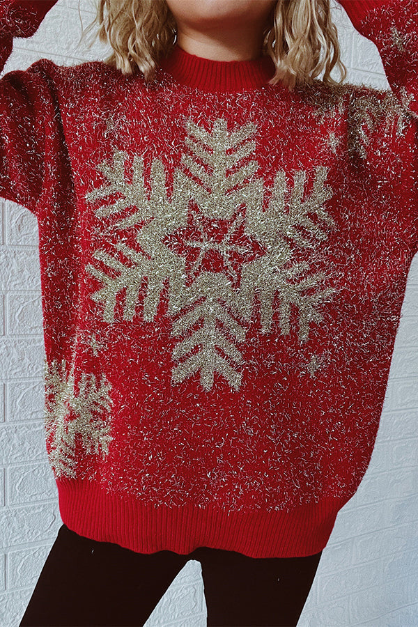 Christmas Pattern Knitted Crew Neck Long Sleeved Sweater