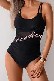 Fashion Waist Mesh Stretch One-piece Swimsuit