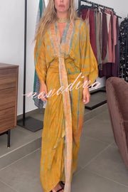 Unique Printed V-neck High-waisted Loose-fitting Holiday Maxi Dress