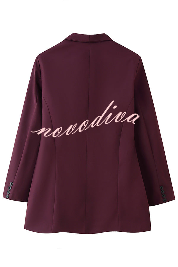 Solid Color Lapel Long Sleeve Casual Pocket Long Blazer