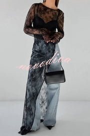 Sexy Openwork Lace Long-sleeved Asymmetrical Casual Top